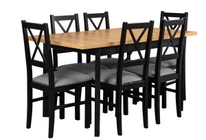 Skladací stôl so 6 stoličkami L003 Čierny/ Oak Grandson