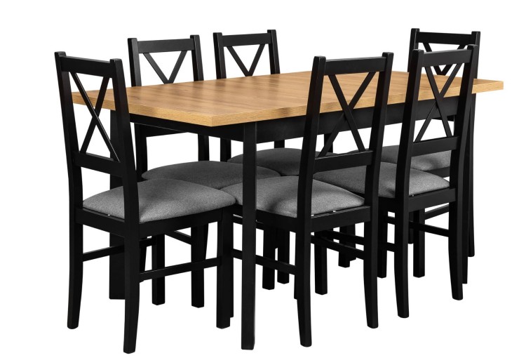 Skladací stôl so 6 stoličkami L003 Čierny/ Oak Grandson