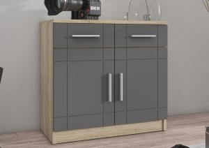 Nástenná skrinka s vitrínou Paris GR01 s 2 komodami 3D 2S a 2D 2S Grafit/Sonoma dub