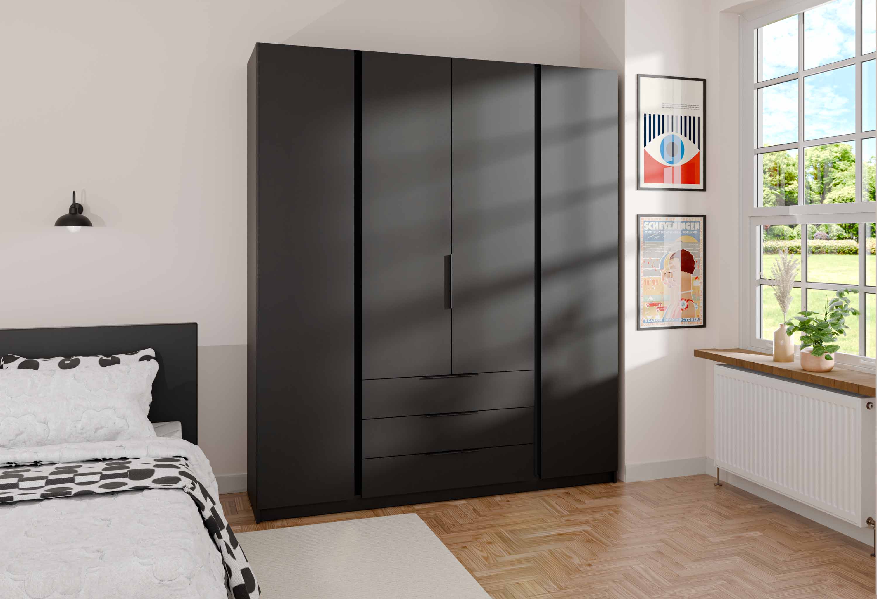 Šatníková skriňa so zásuvkami a policami Dravero BL/BL 4F 3S