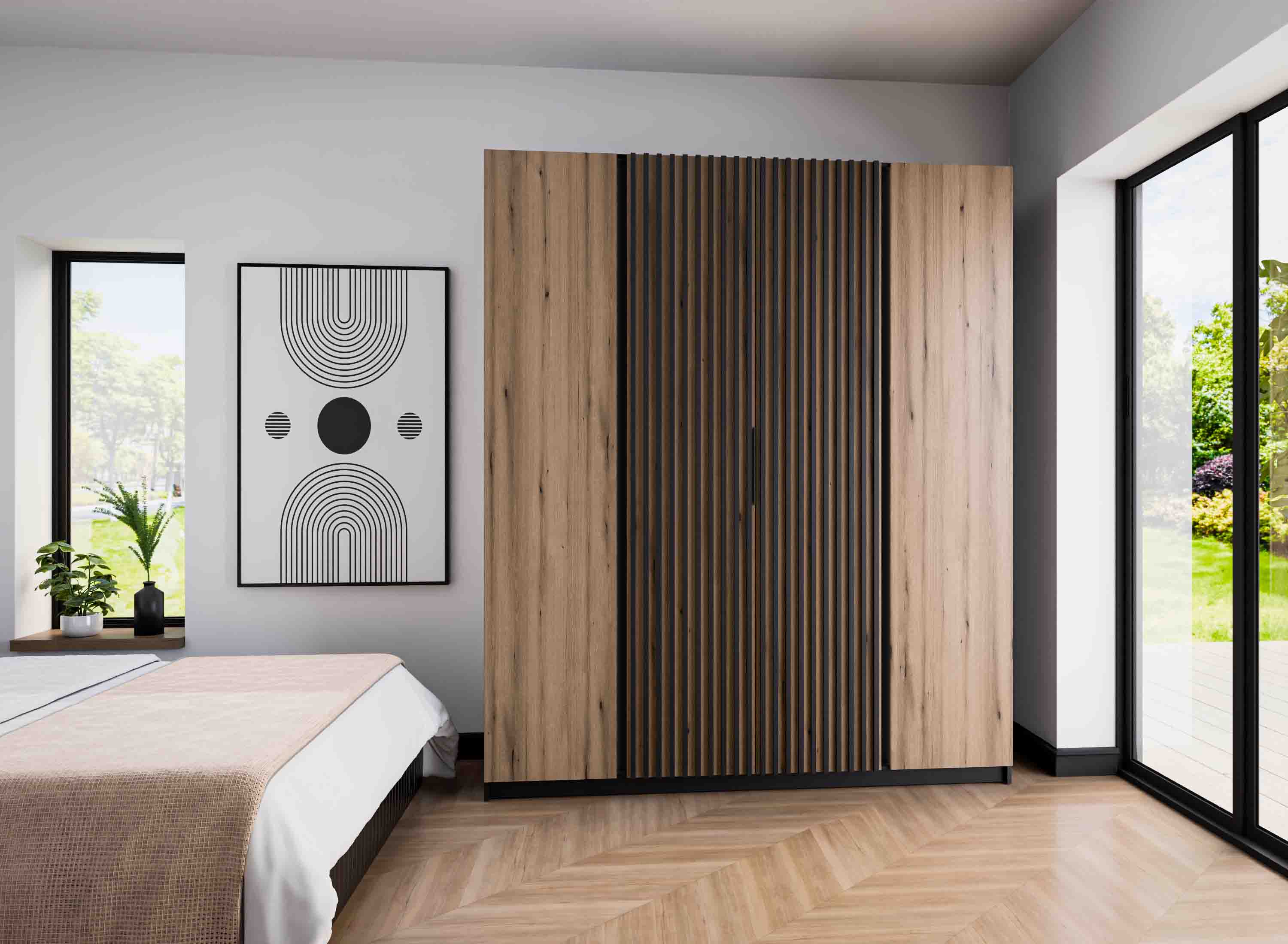 Šatníková skriňa so 4 dverami a lamelami Dravero BL/EV-BL 2F 2LAM