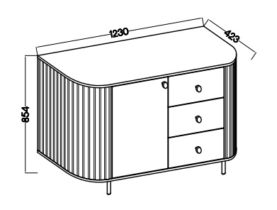 Komoda do obývačky s tromi zásuvkami a dvierkami Flana 813 1F3S Dub Cremona