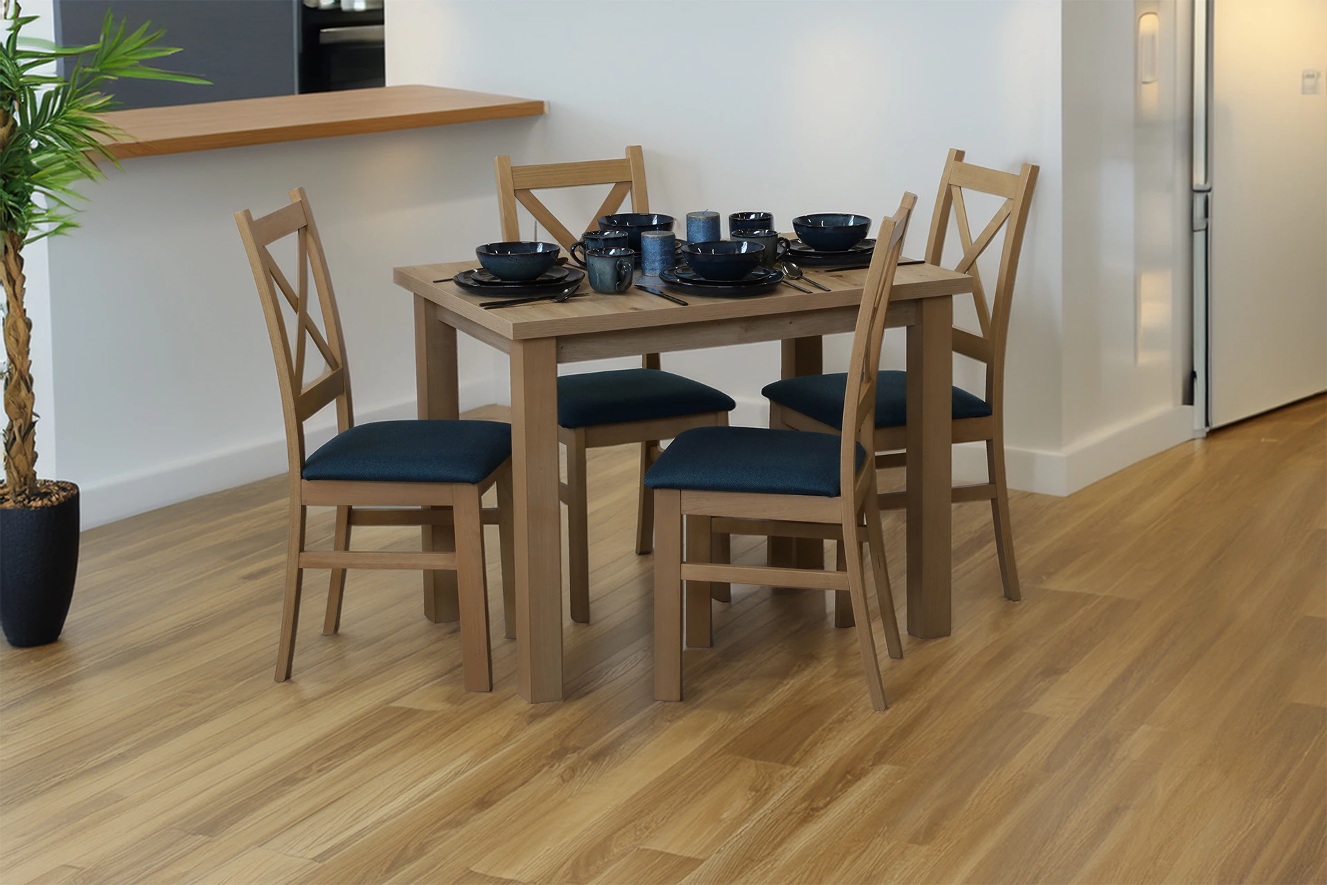 Drevená krížová stolička do jedálne dub Artisan/tyrkysová