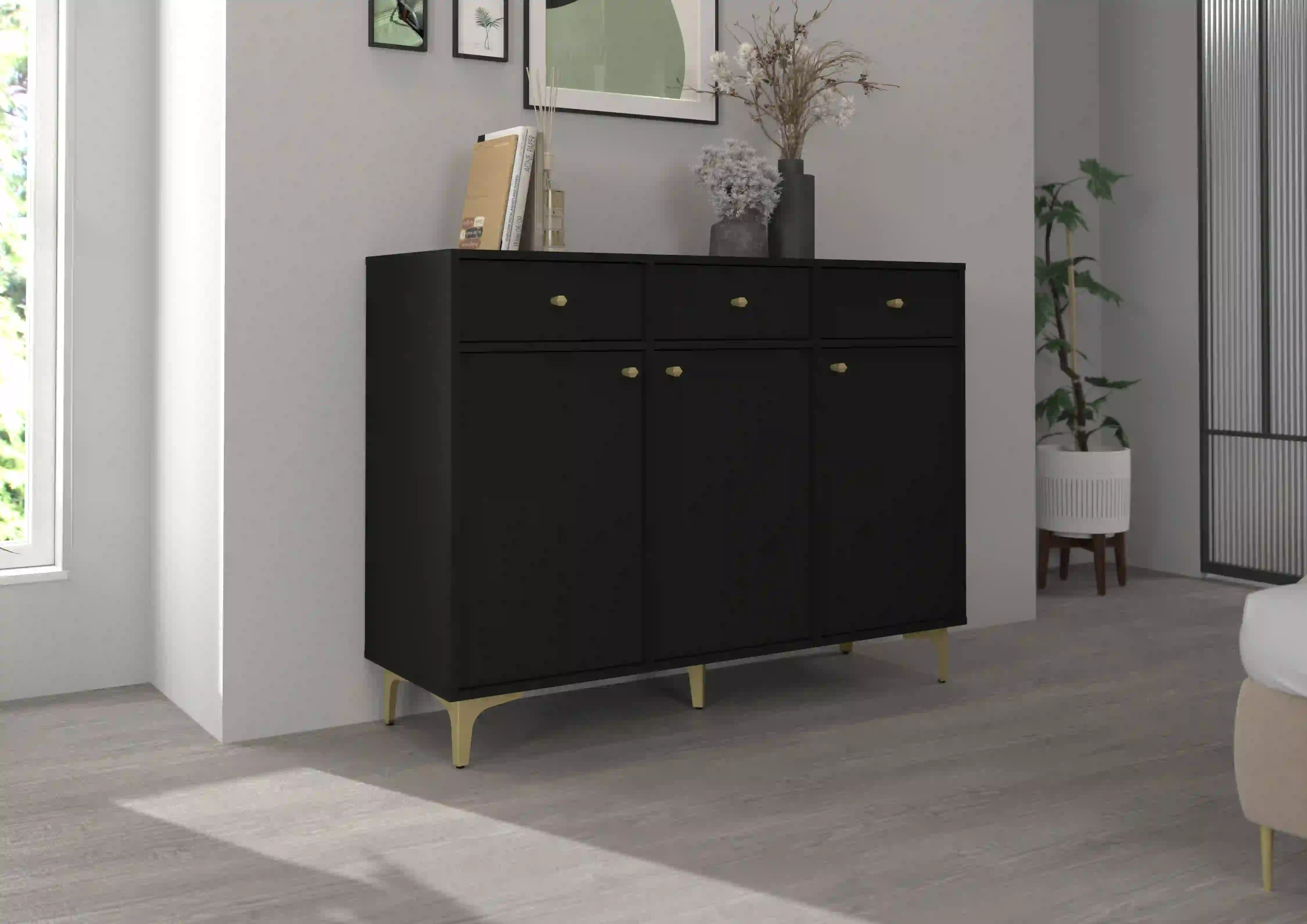Komoda so zásuvkami do obývačky Sakai 3F 3S T827 Čierna