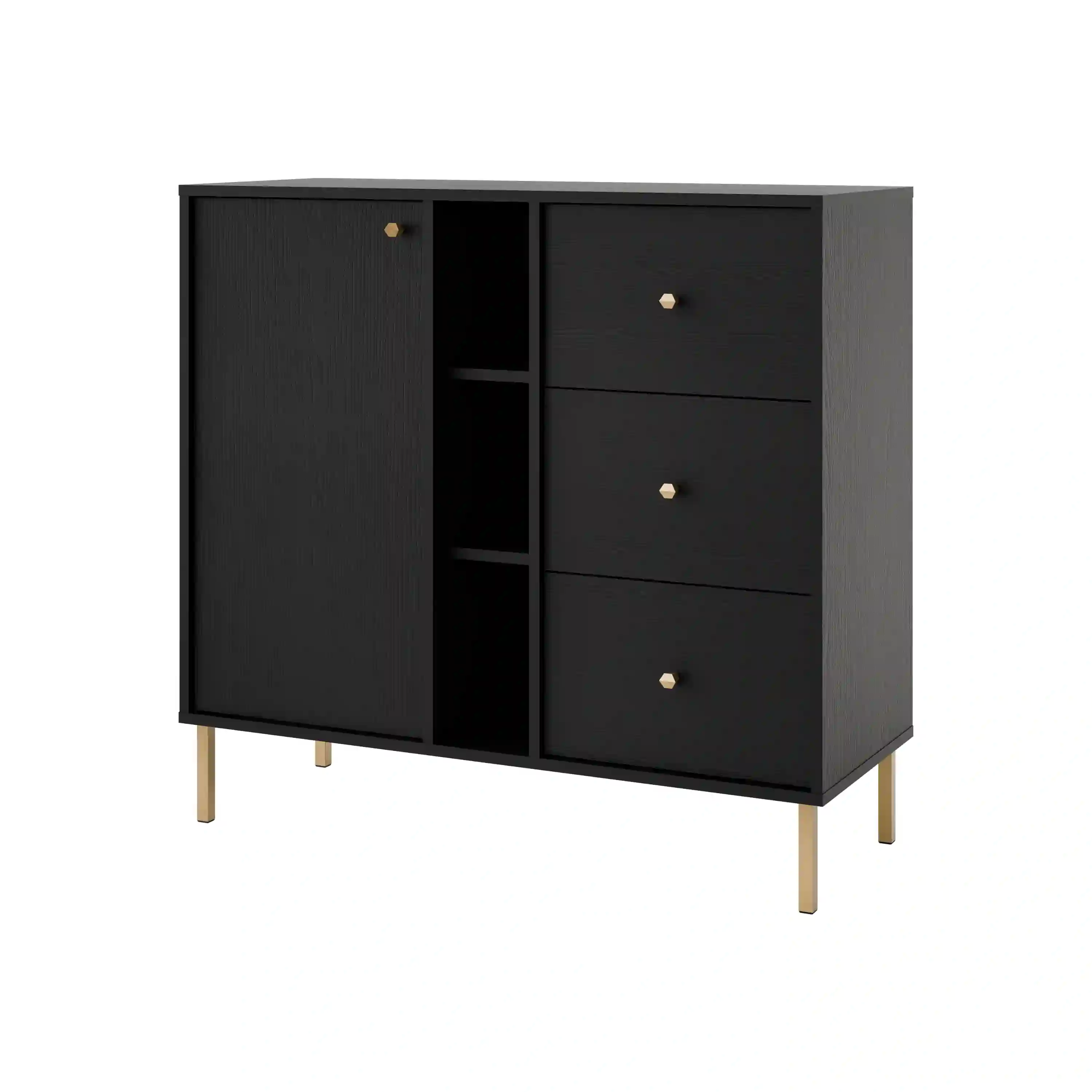 Komoda so zásuvkami a policami Sakai 2-1F-3S T824 čierna