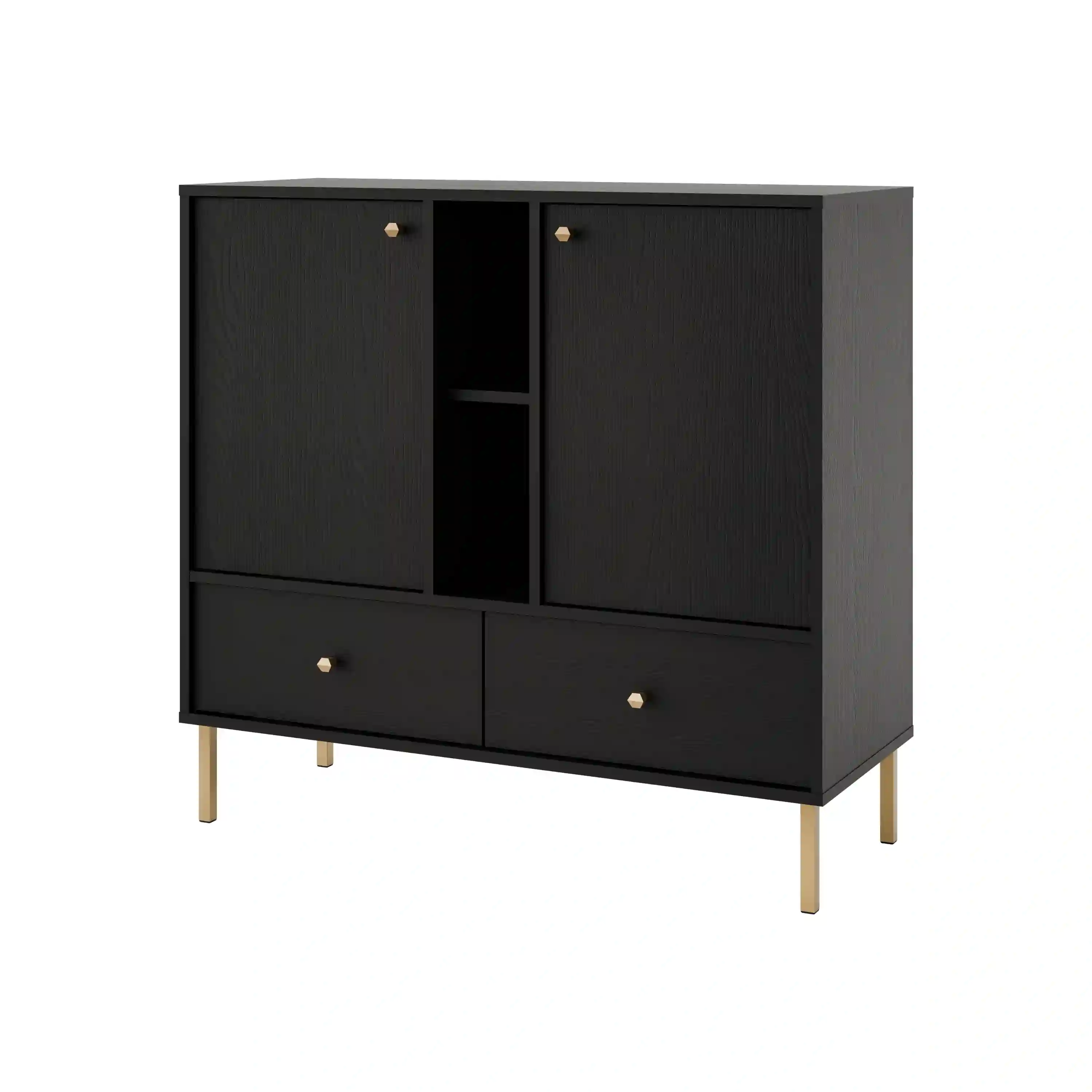 Komoda so zásuvkami a policami Sakai 2F 2S T825 čierna