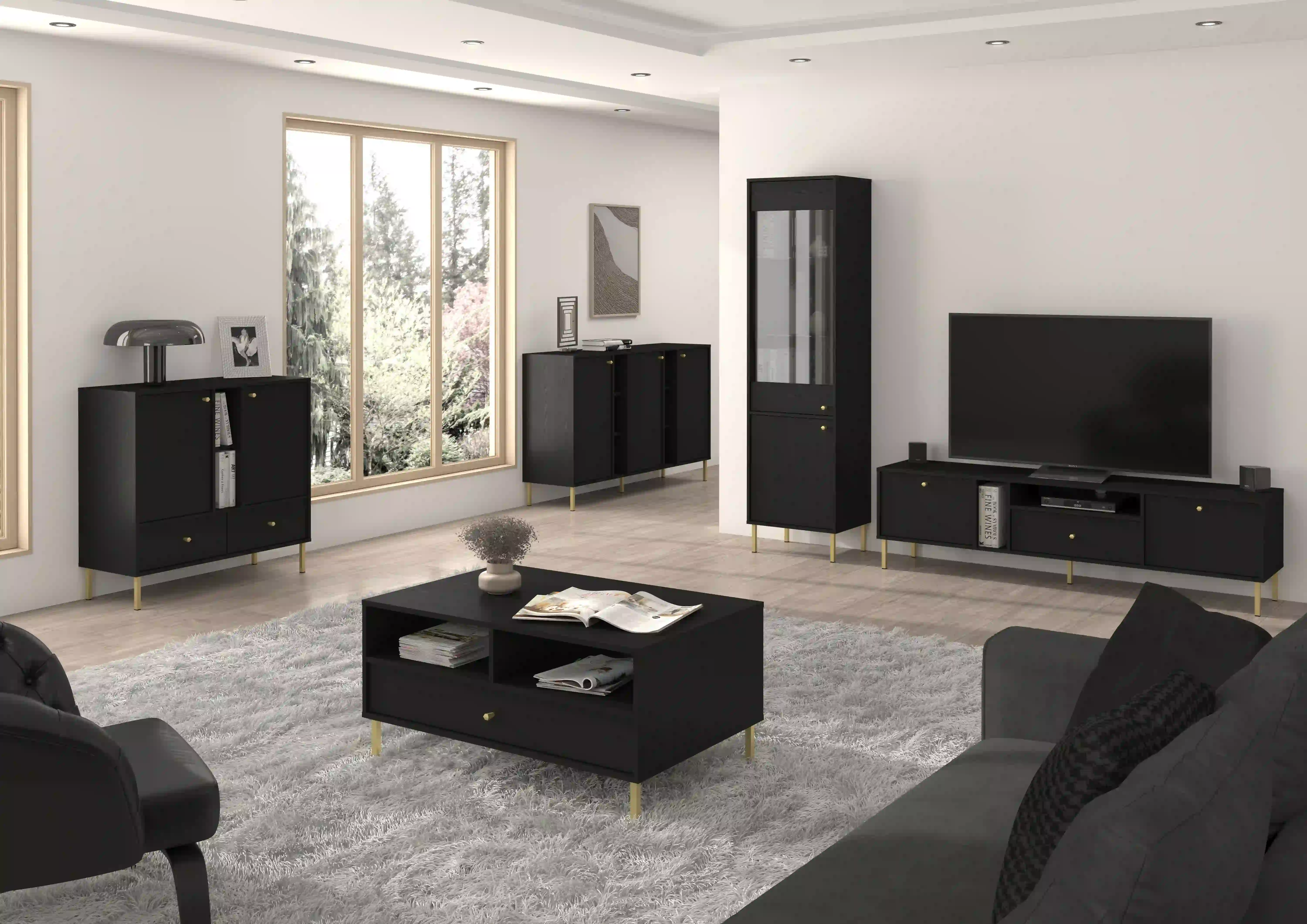 Komoda so zásuvkami a policami Sakai 2F 2S T825 čierna