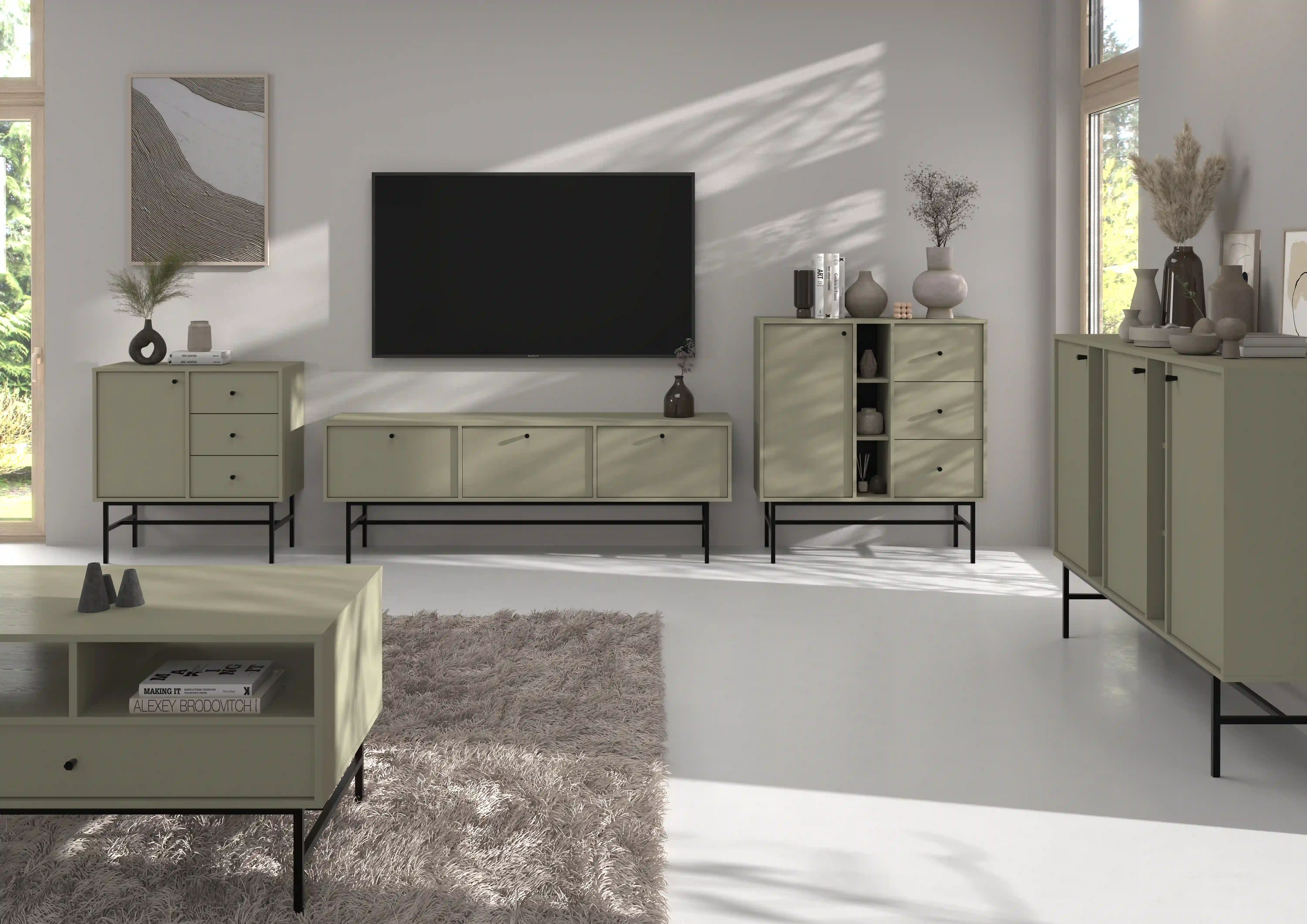 Komoda z szufladami do salonu Sakai 1F 3S T814 Eukaliptus