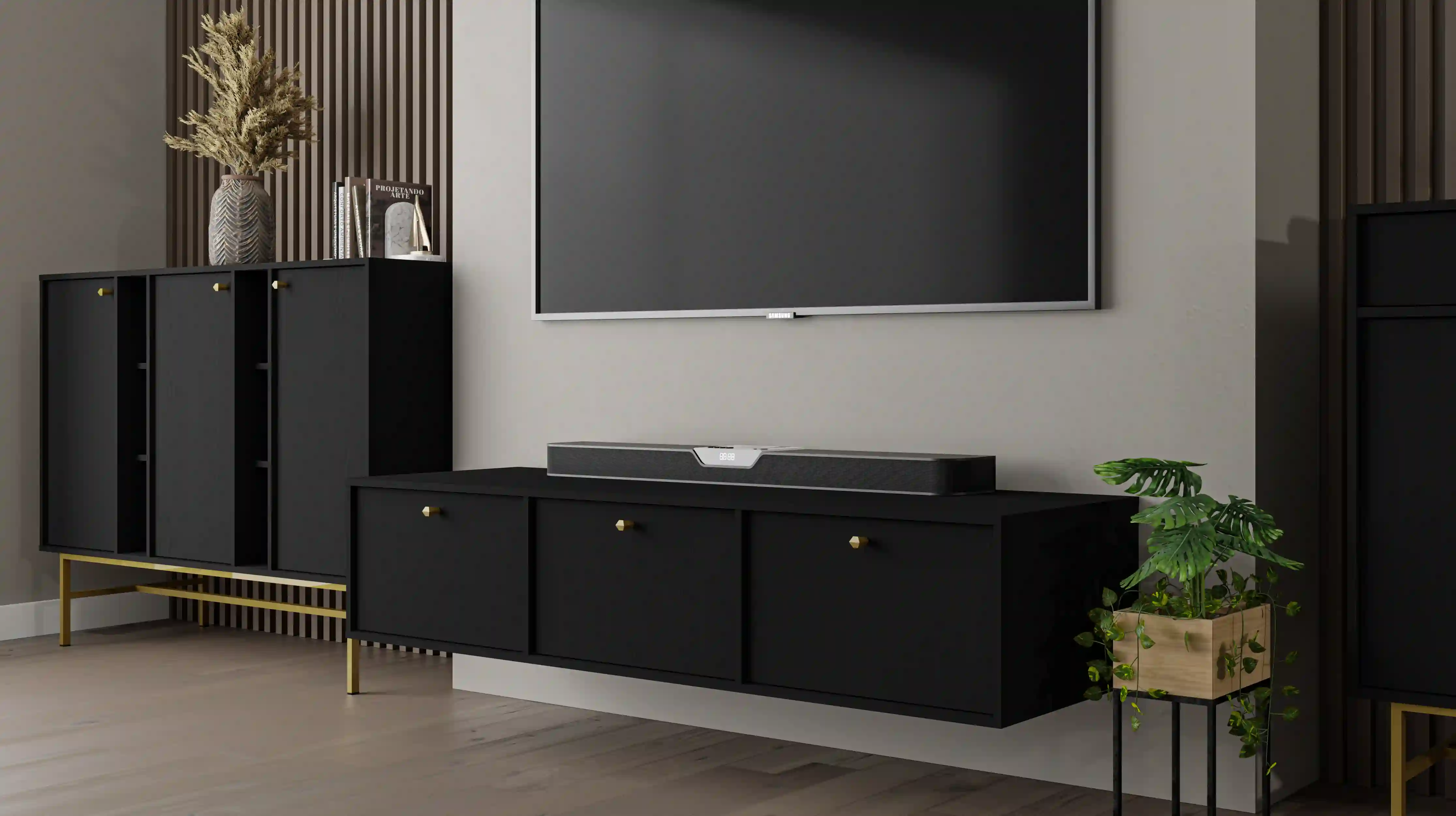 Závesná TV komoda Sakai 3K T303 Čierna