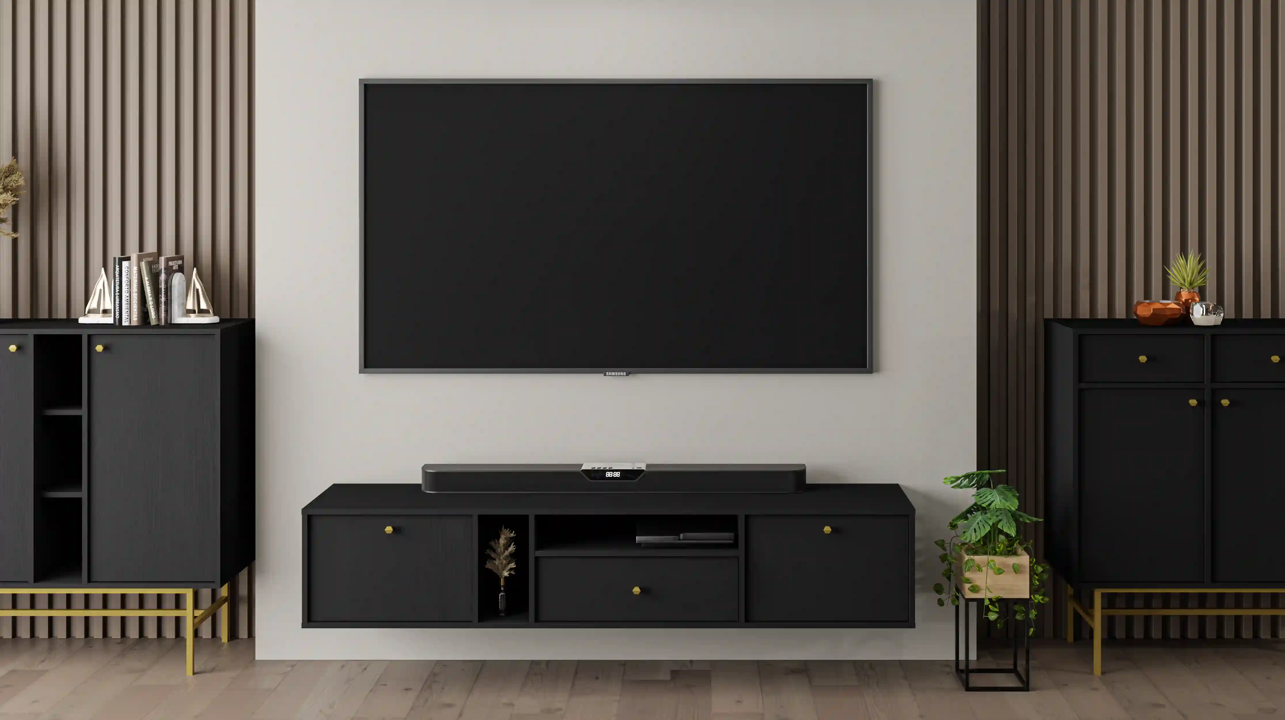 Závesná TV komoda Sakai 2K 1S T313 Čierna