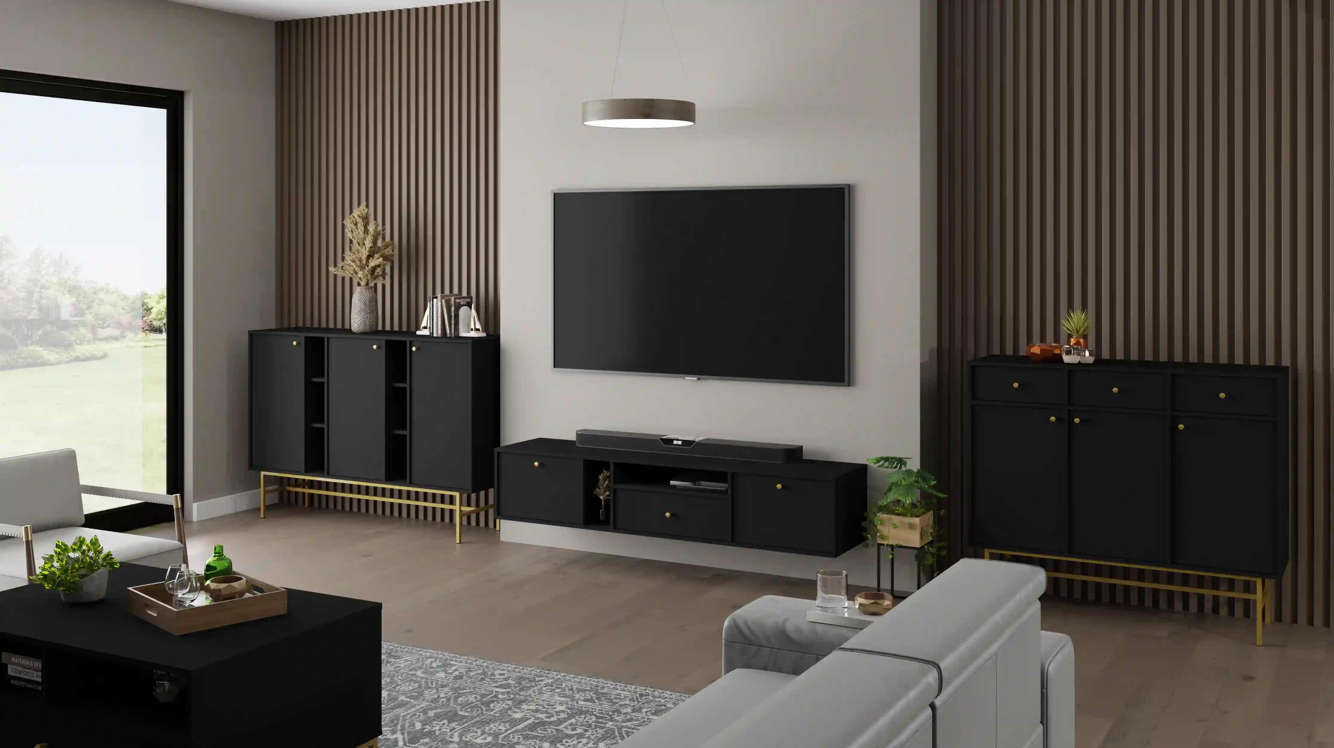 Závesná TV komoda Sakai 2K 1S T313 Čierna