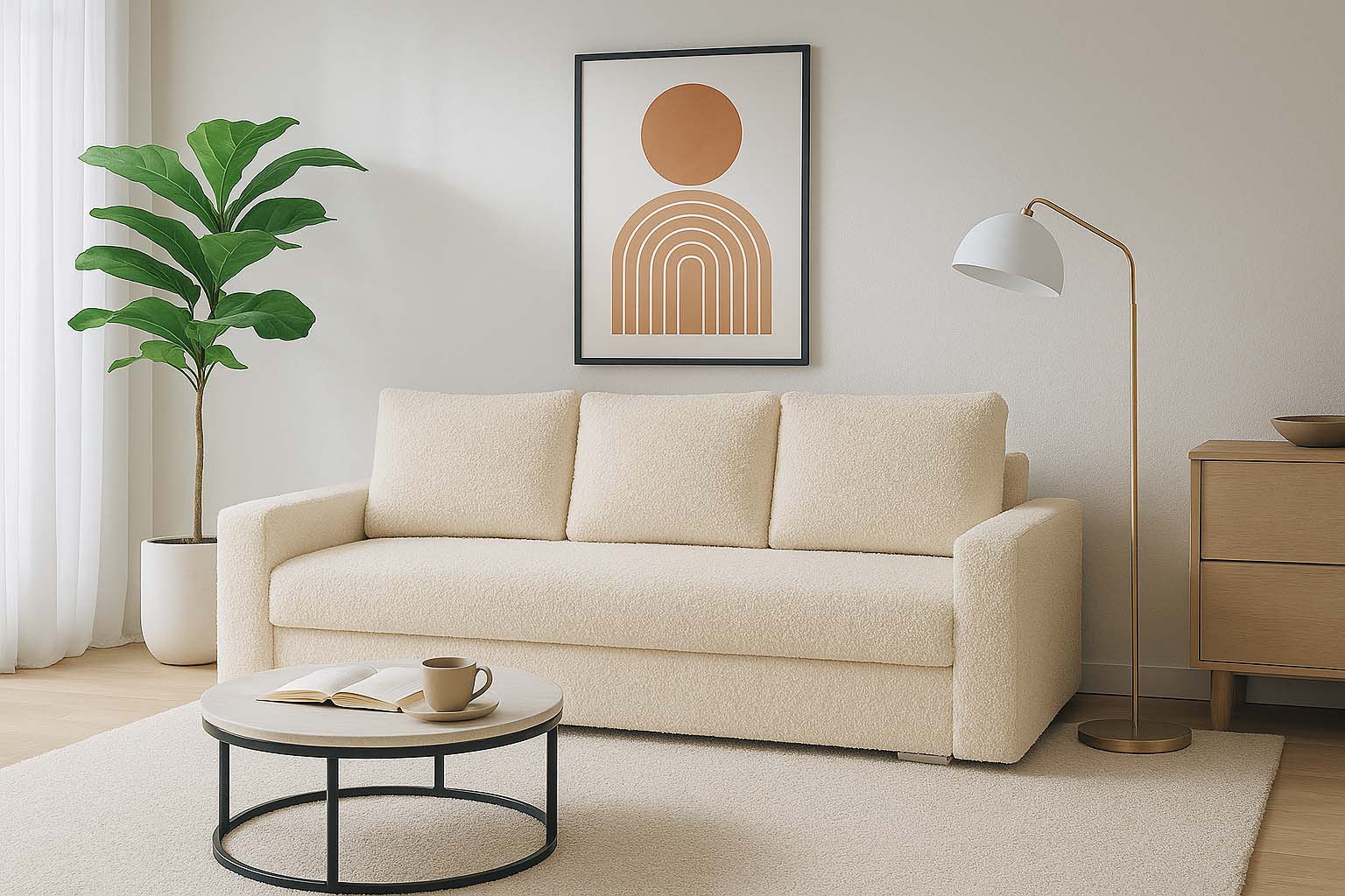 Rozkladacia sedačka s funkciou spania SILVER 3 boucle krémová