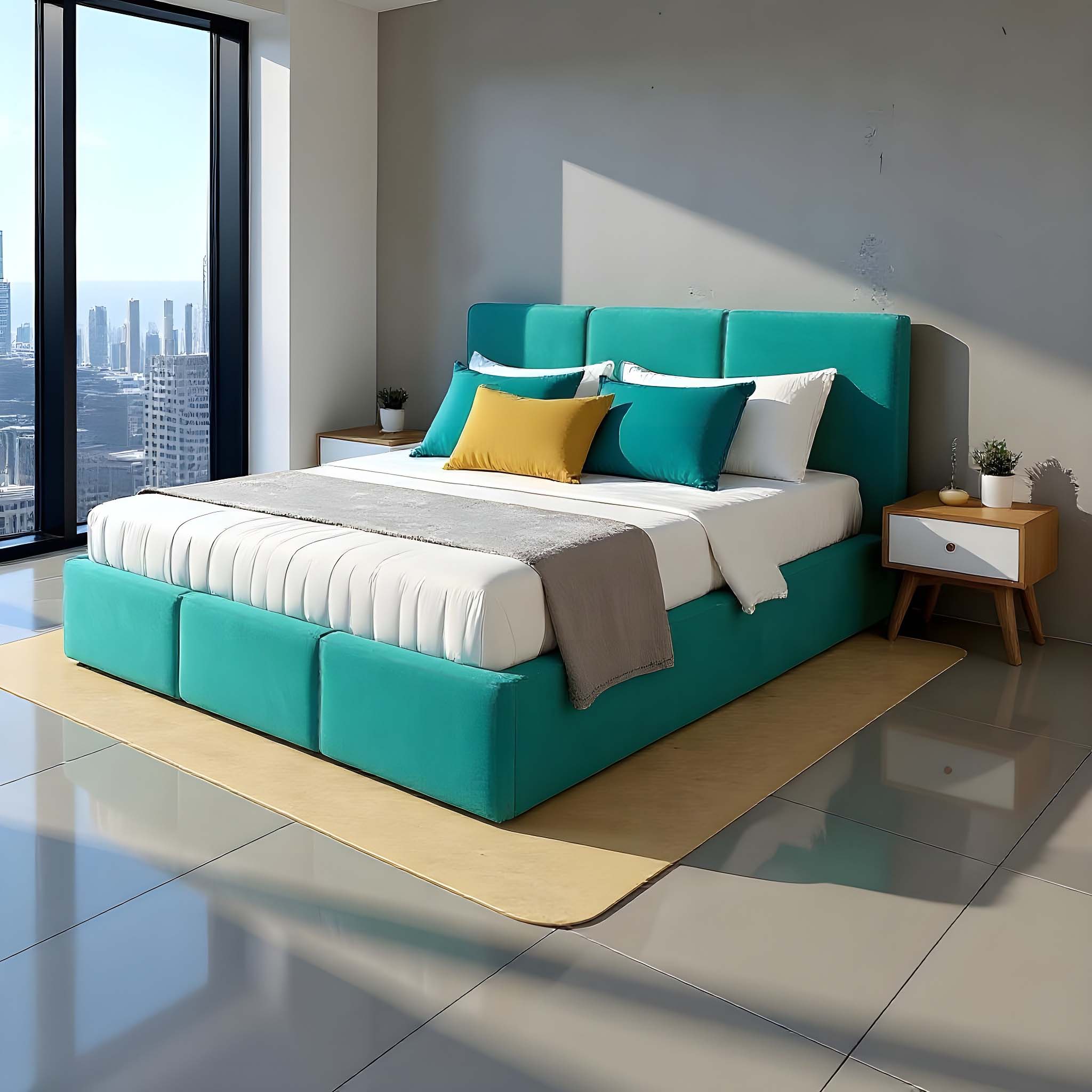 Manželská posteľ VELORA 180x200 tyrkysová látka Cosmic s úložným priestorom