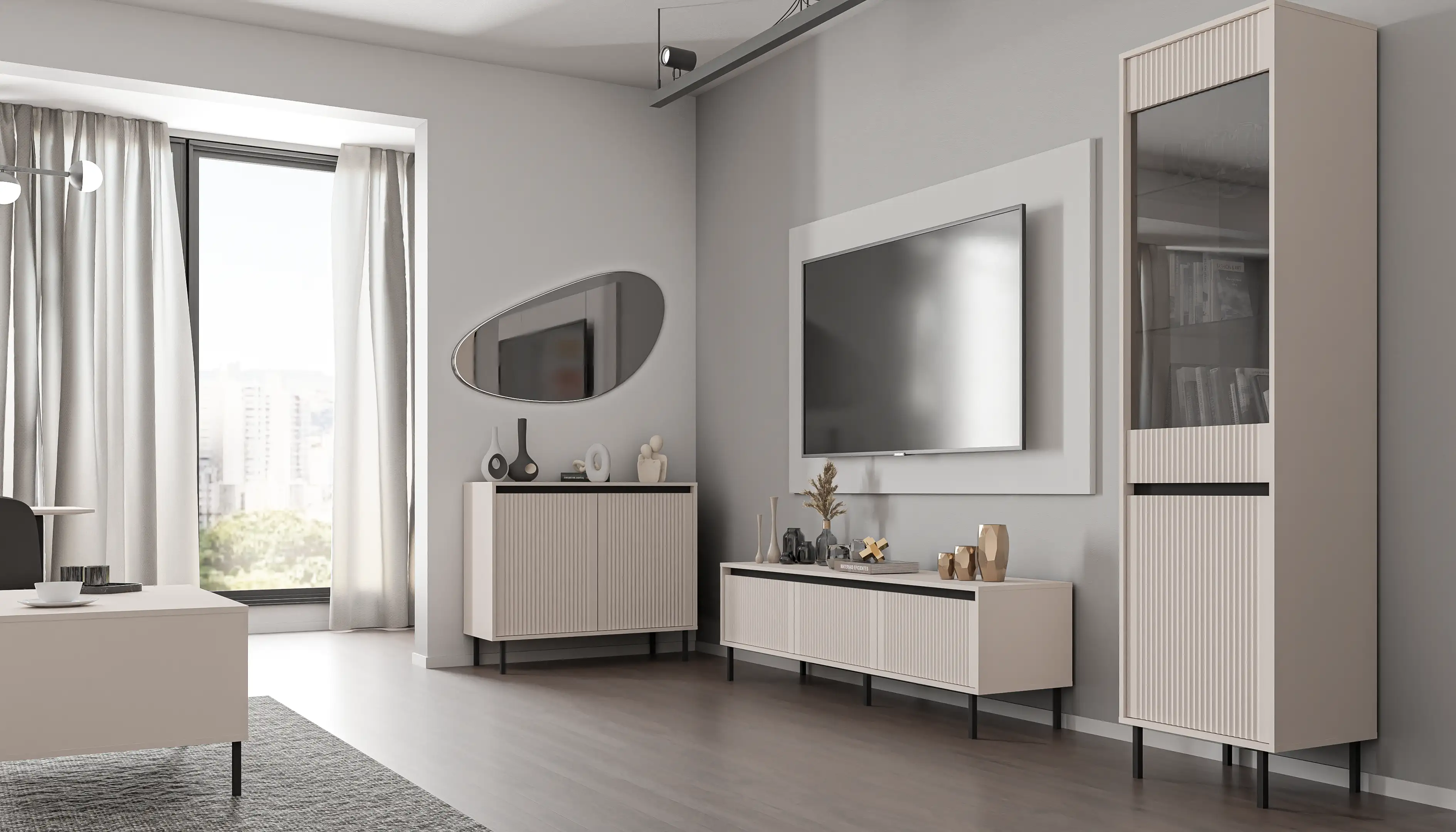 Komoda s ryhovaným čelom Yukashi 2F T812 béžová