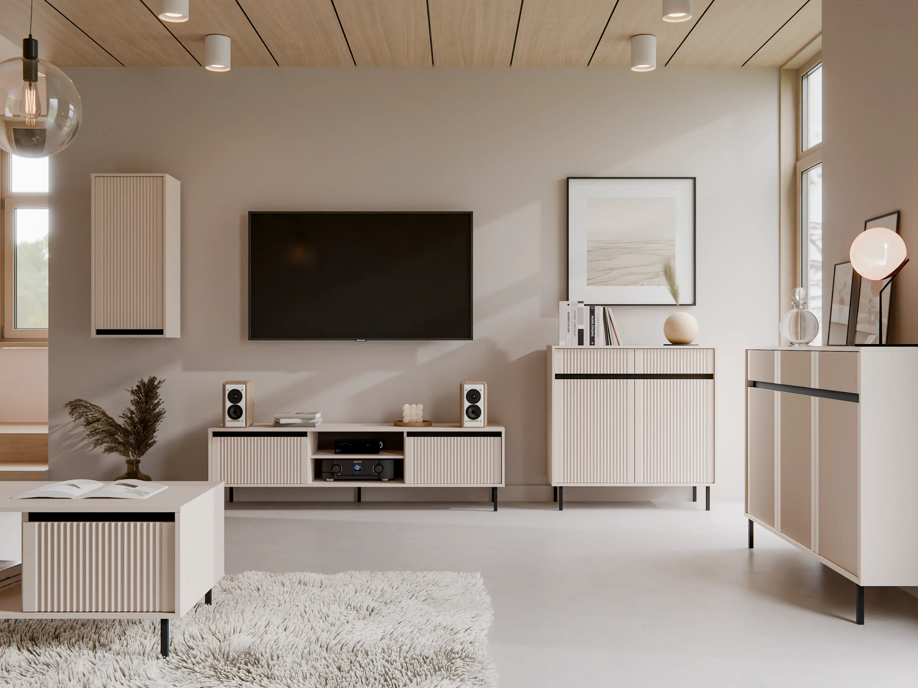 Komoda s ryhovaným čelom Yukashi 2F2S T822 béžová