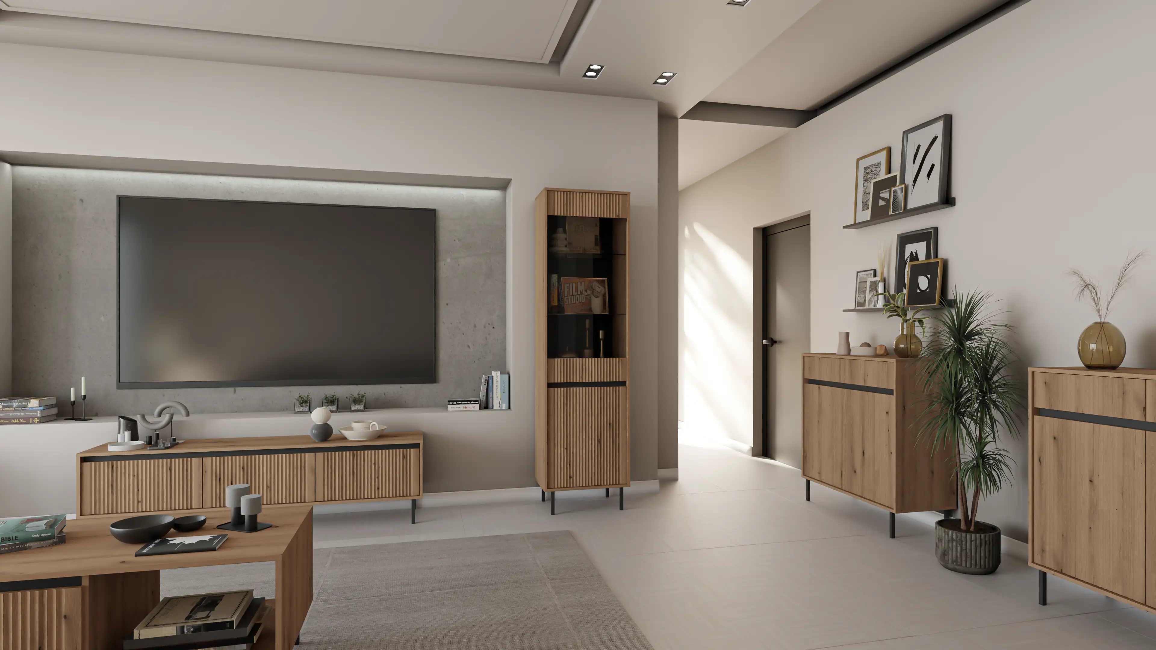 Vitrína s ryhovaným čelom Yukashi 2F T101 dub evoke