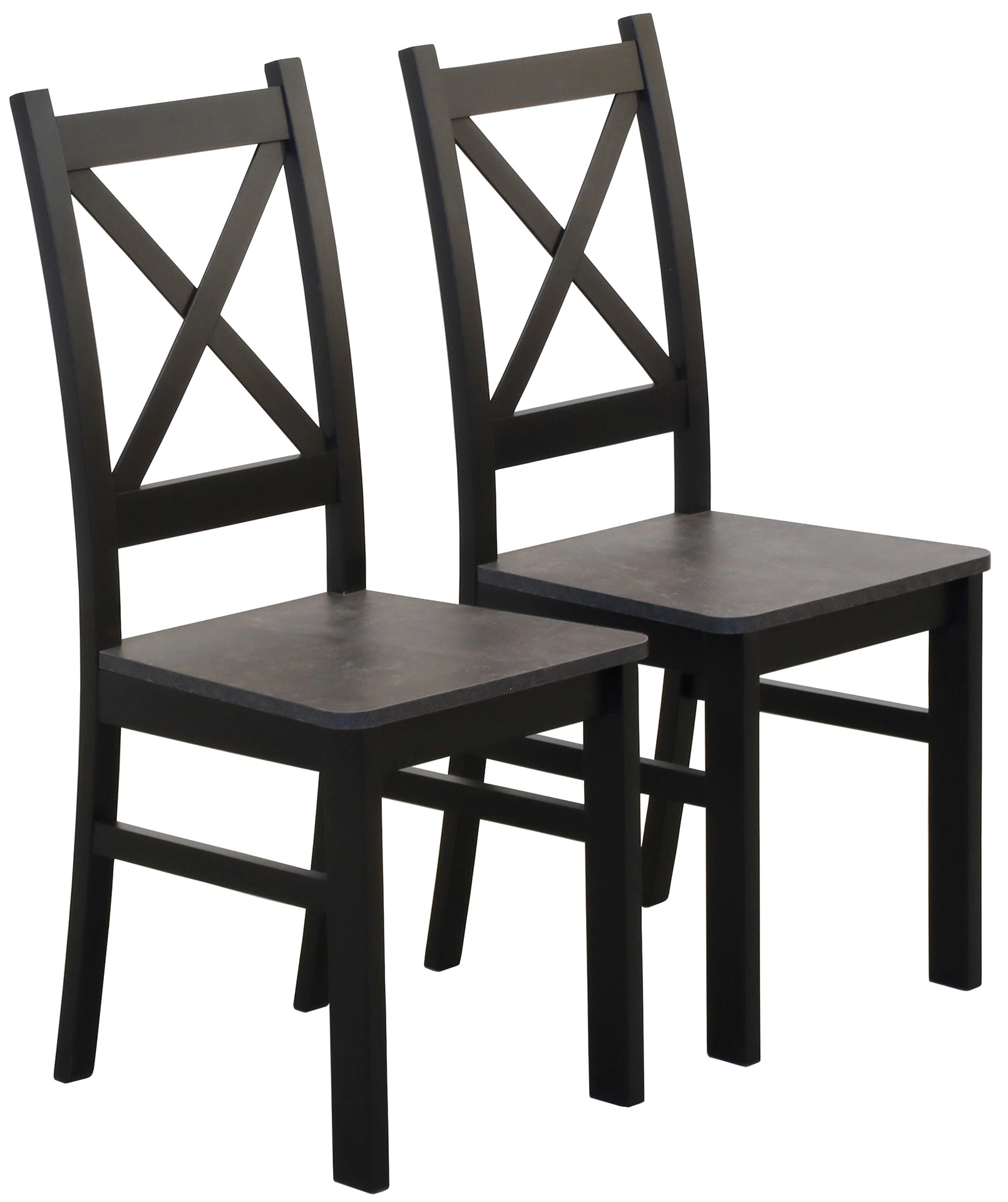 Sada 2x drevených stoličiek s krížovou konštrukciou čierna/betón