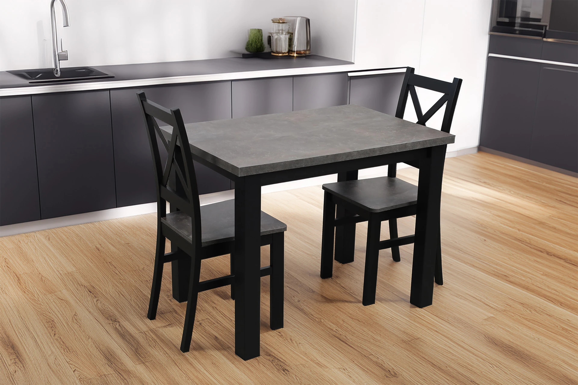 Sada 2x drevených stoličiek s krížovou konštrukciou čierna/betón