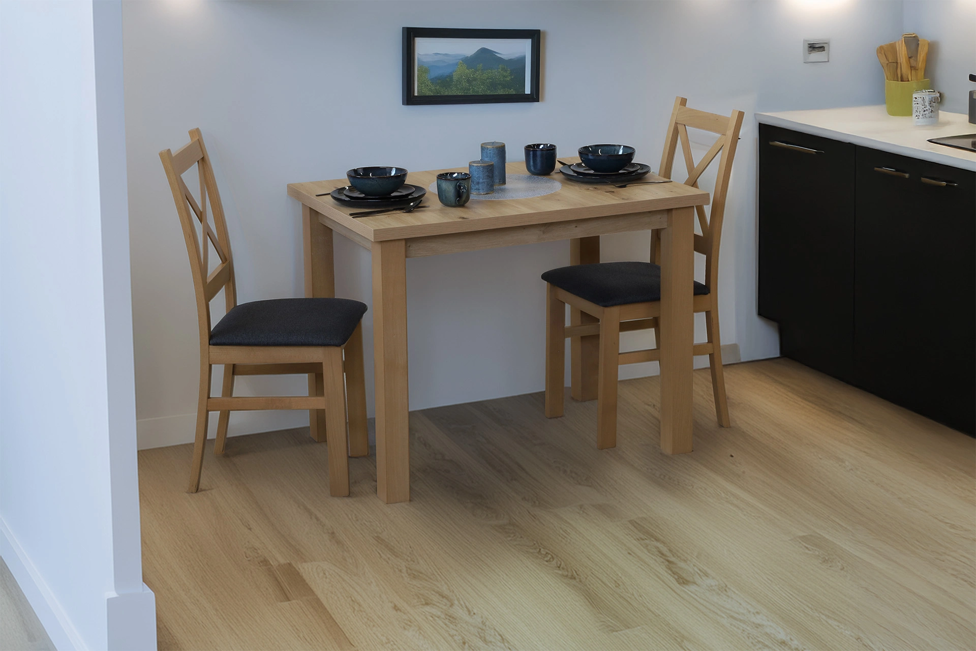 Sada 2x čalúnených krížových stoličiek do jedálne dub Artisan/grafit