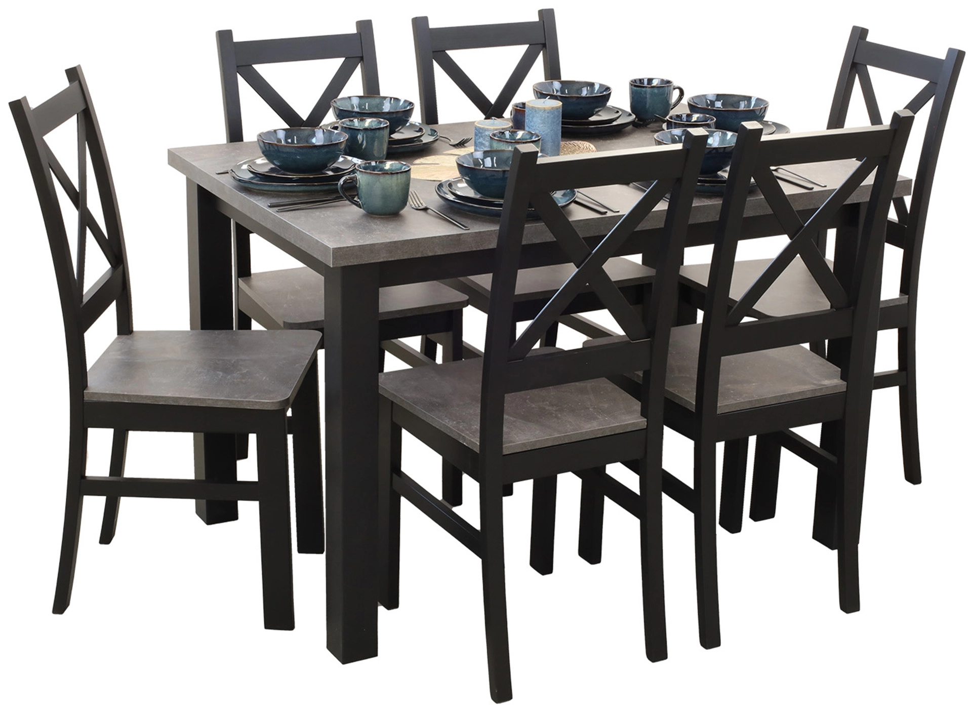 Jedálenský set 120x80 so 6 stoličkami M002-6 Čierna/Betón