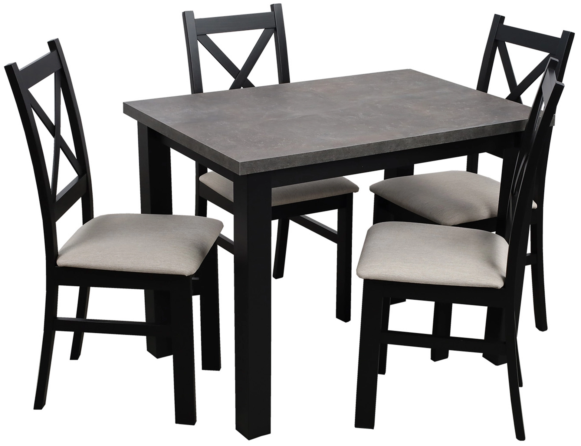 Stôl 100x70 so 4 stoličkami M004-4 Čierna/Betón