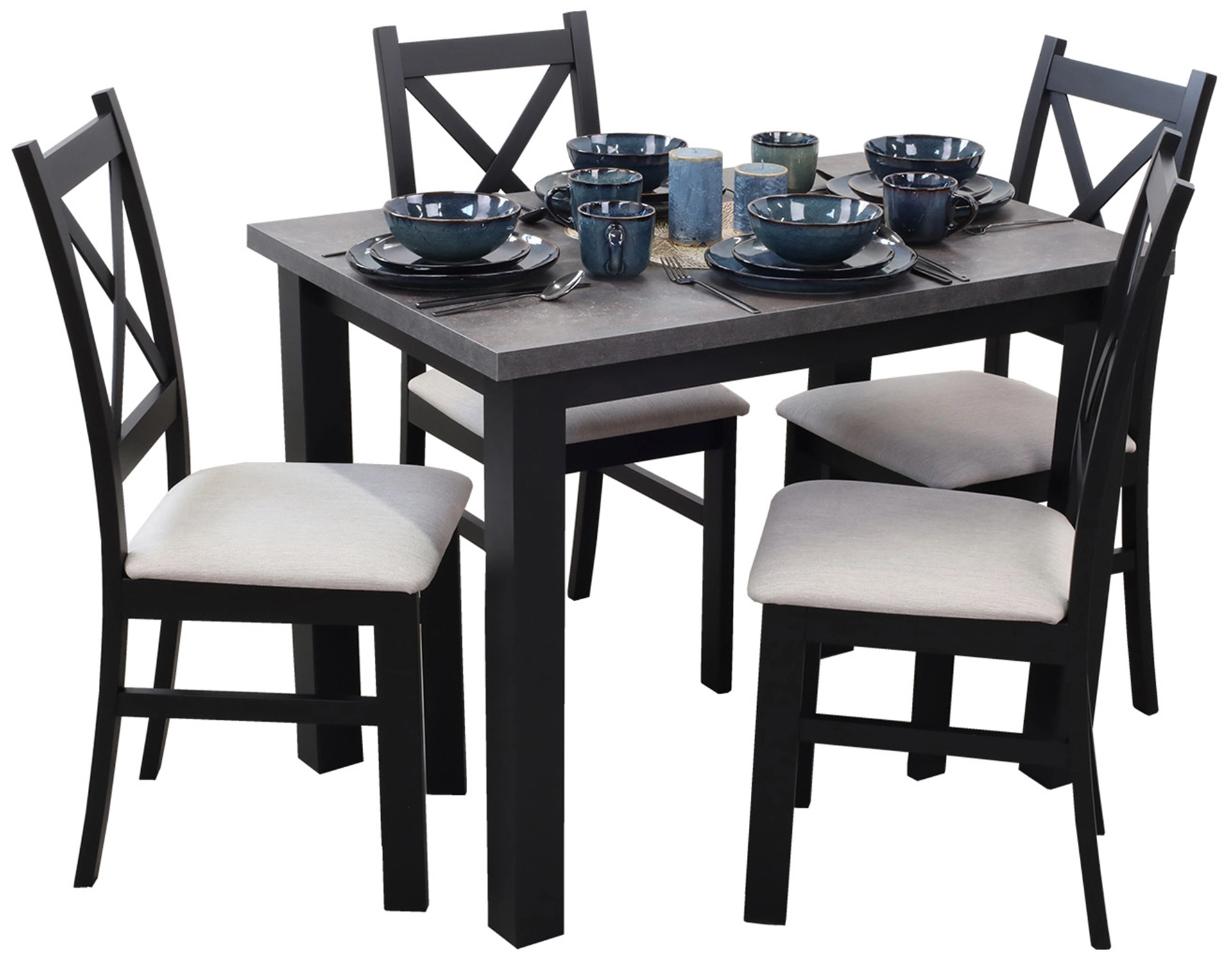 Stôl 100x70 so 4 stoličkami M004-4 Čierna/Betón