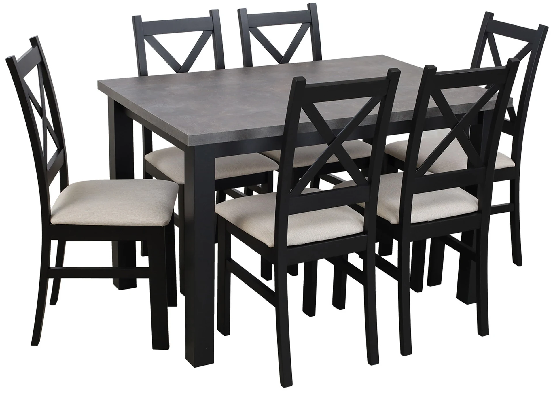 Stôl 120x80 so 6 stoličkami M005-6 Čierna/Betón