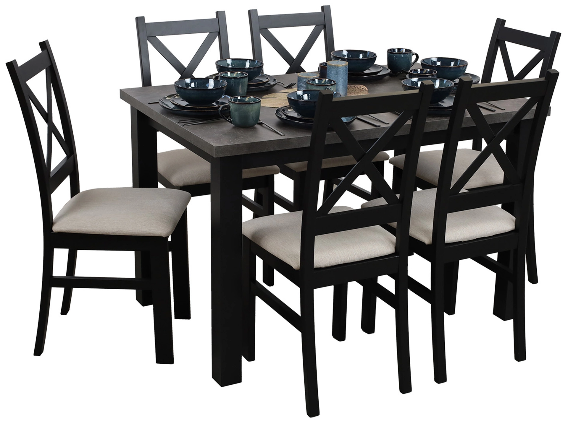 Stôl 120x80 so 6 stoličkami M005-6 Čierna/Betón