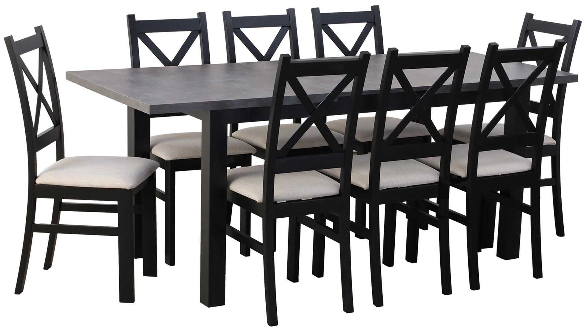 Rozkladací stôl 150/190x80 so 6 stoličkami M006-6 Čierna/Betón