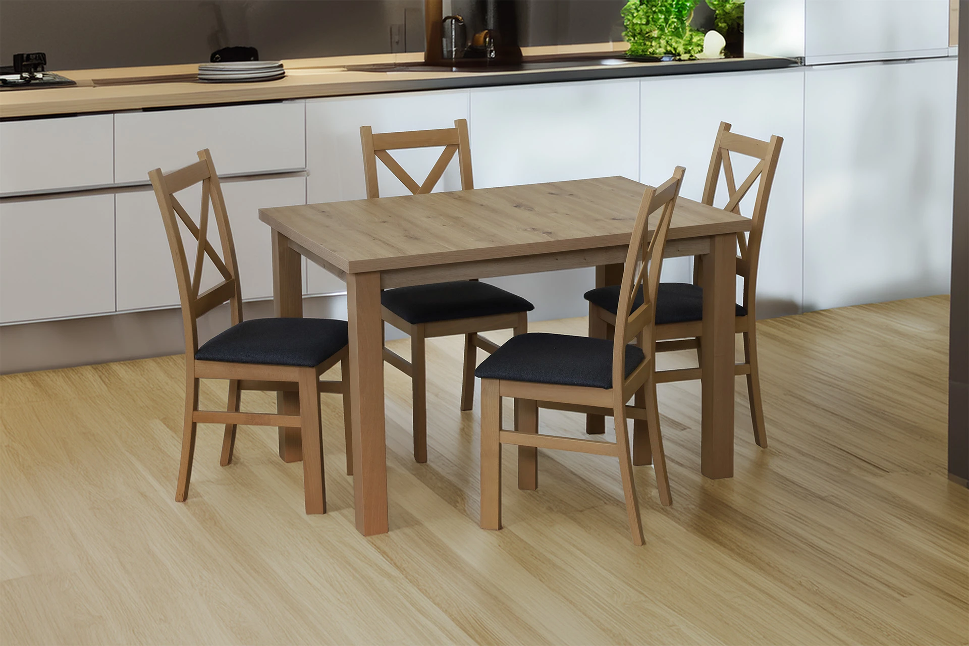 Rozkladací stôl 150/190x80 so 4 stoličkami M012-4 dub Artisan