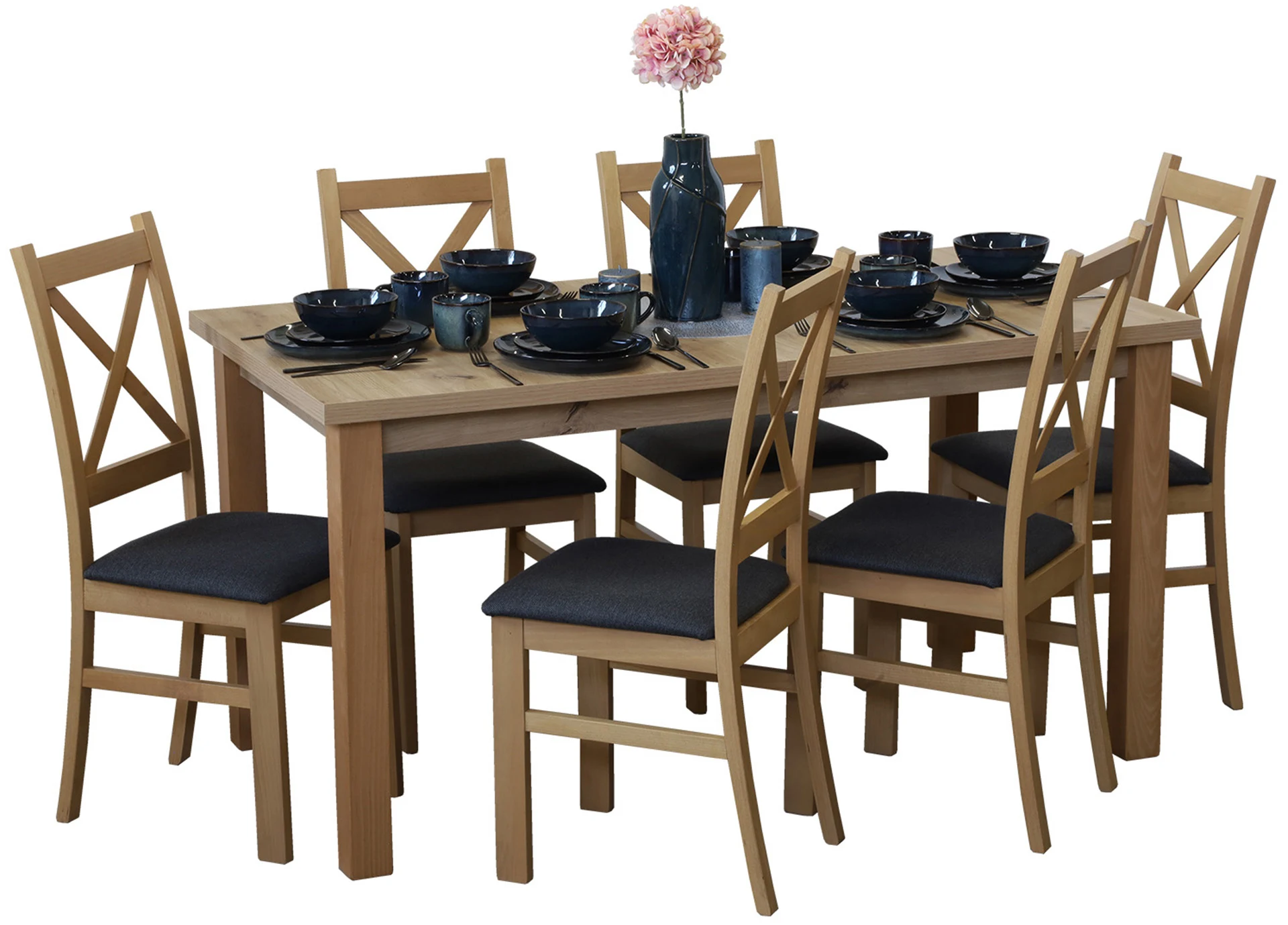 Rozkladací stôl 150/190x80 so 6 stoličkami M012-6 dub Artisan