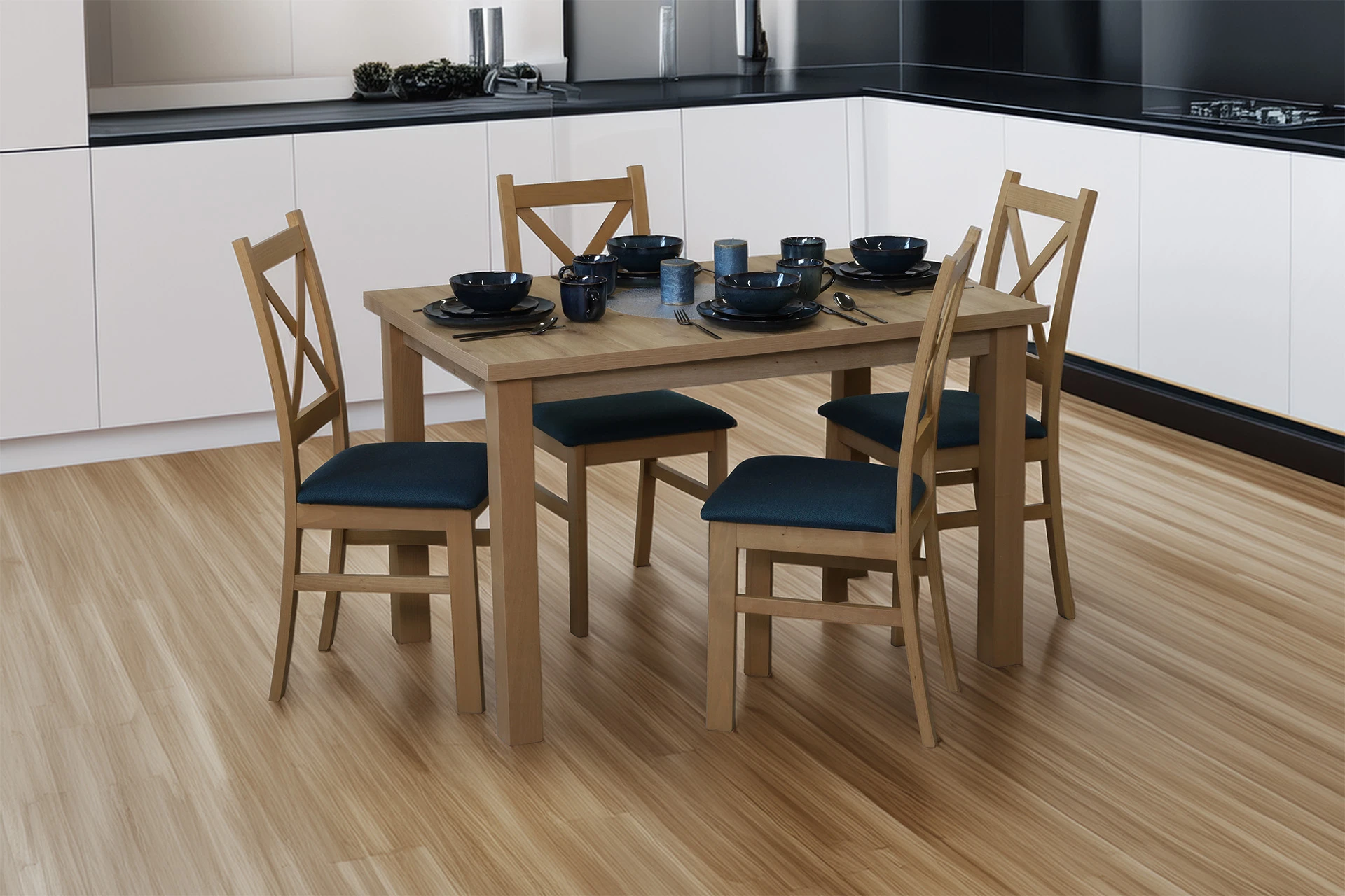 Súprava rozkladacieho stola 150/190x80 so 4 stoličkami M015-4 dub Artisan