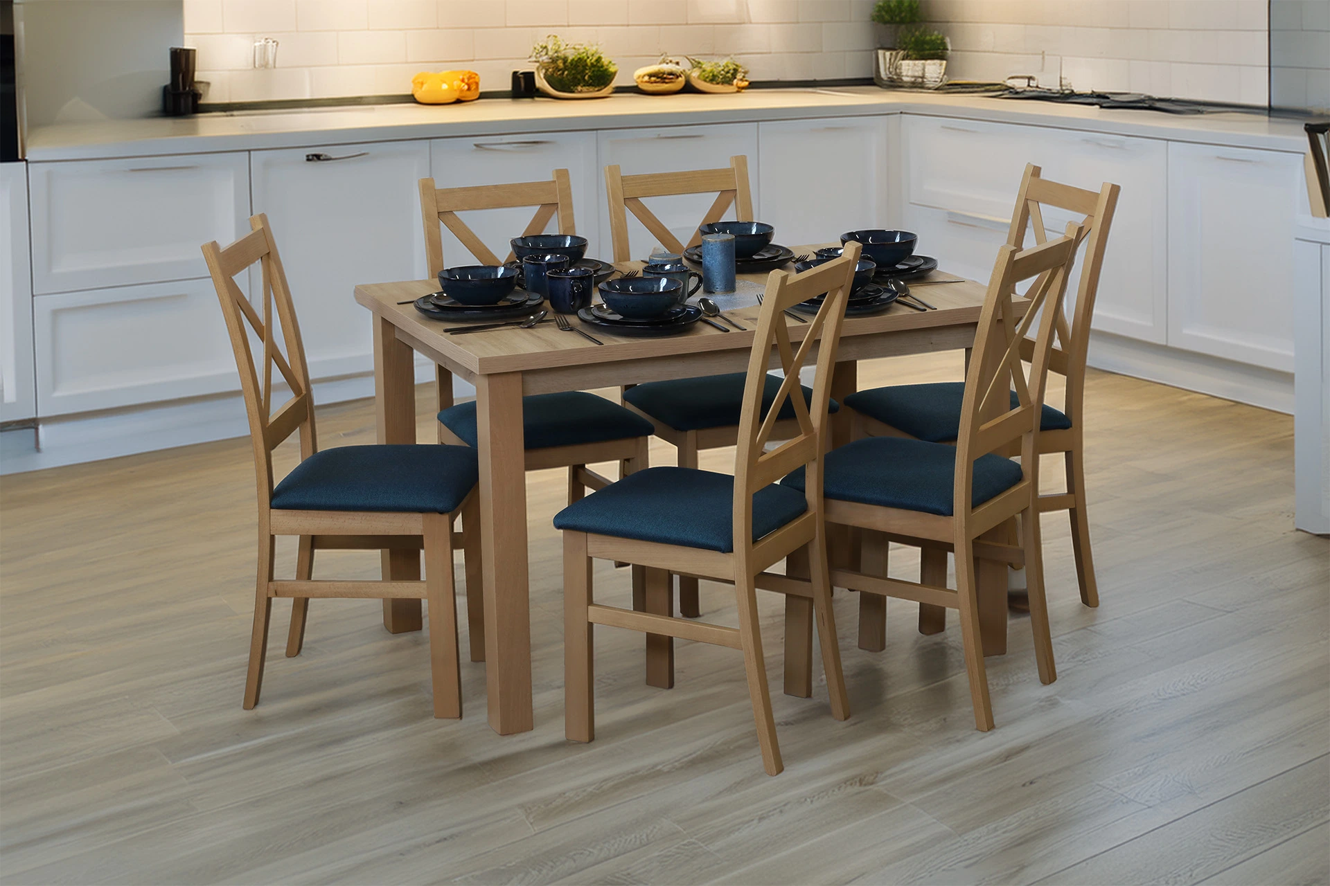 Súprava rozkladacieho stola 150/190x80 so 6 stoličkami M015-6 dub Artisan