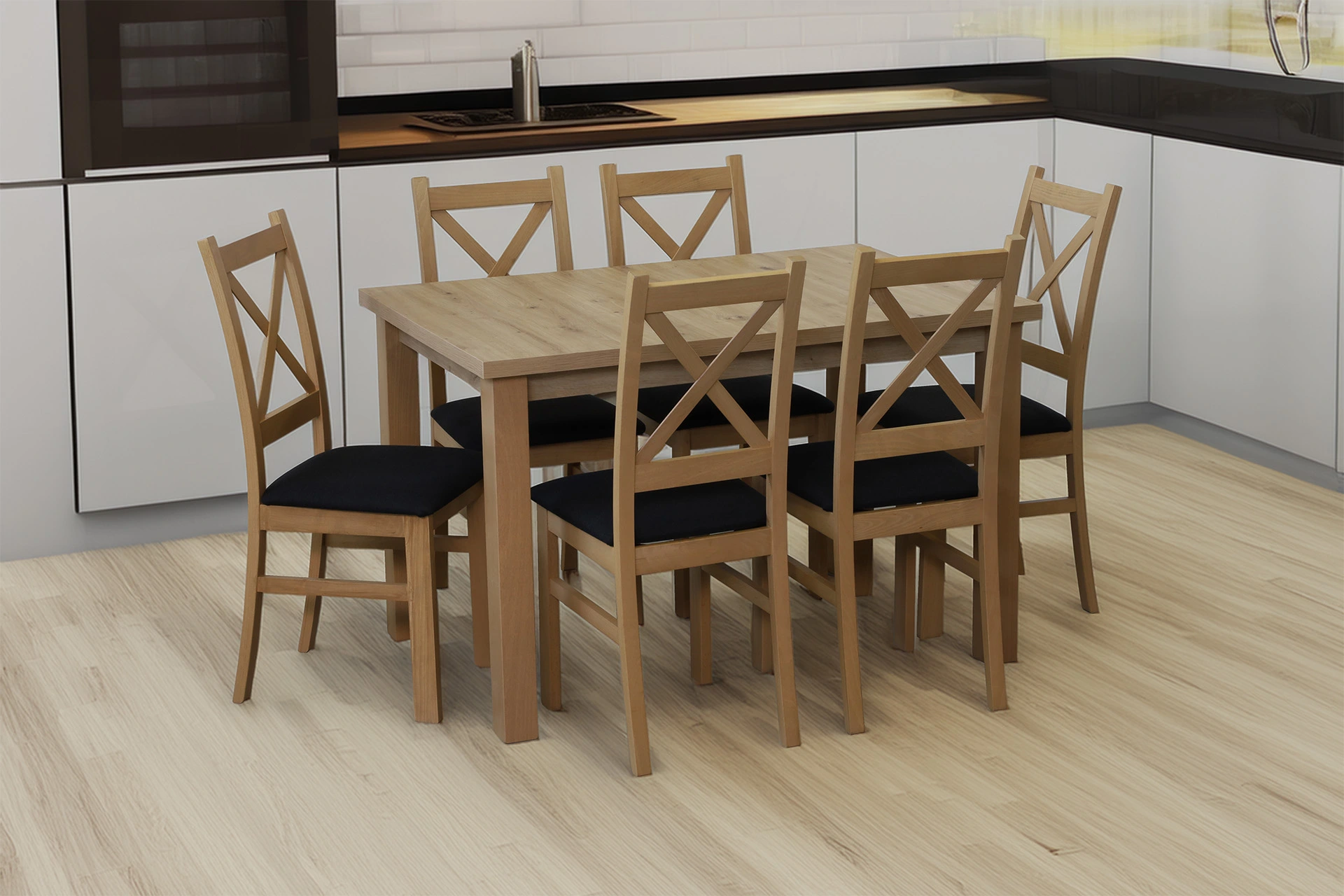 Súprava rozkladacieho stola 150/190x80 so 6 stoličkami M018-6 dub Artisan