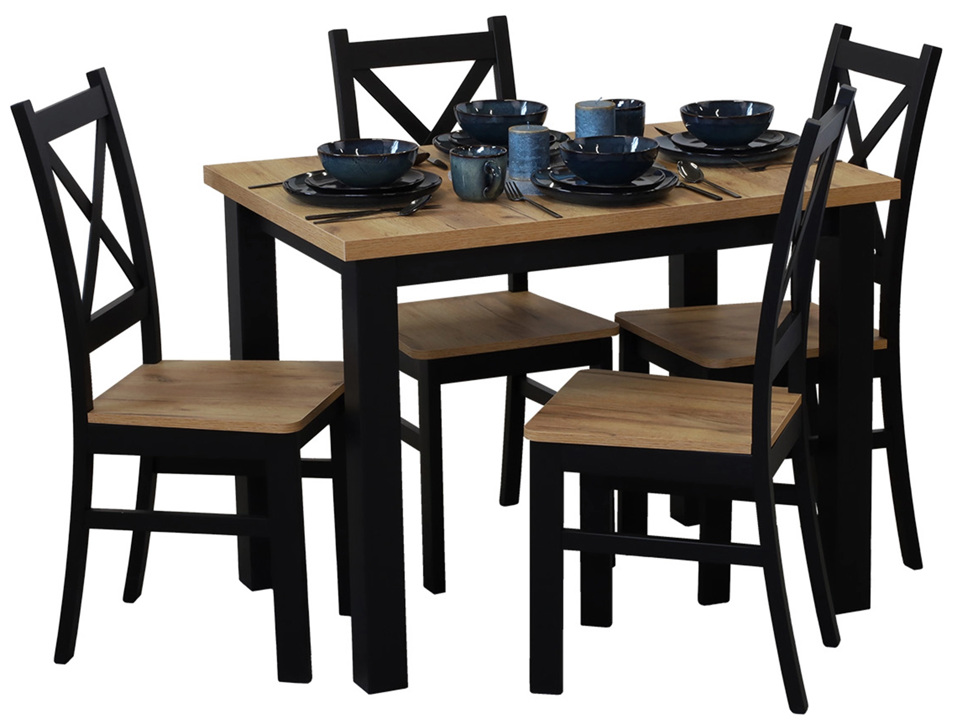 Súprava stola 100x70 so 4 stoličkami M019-4 čierna/dub Craft