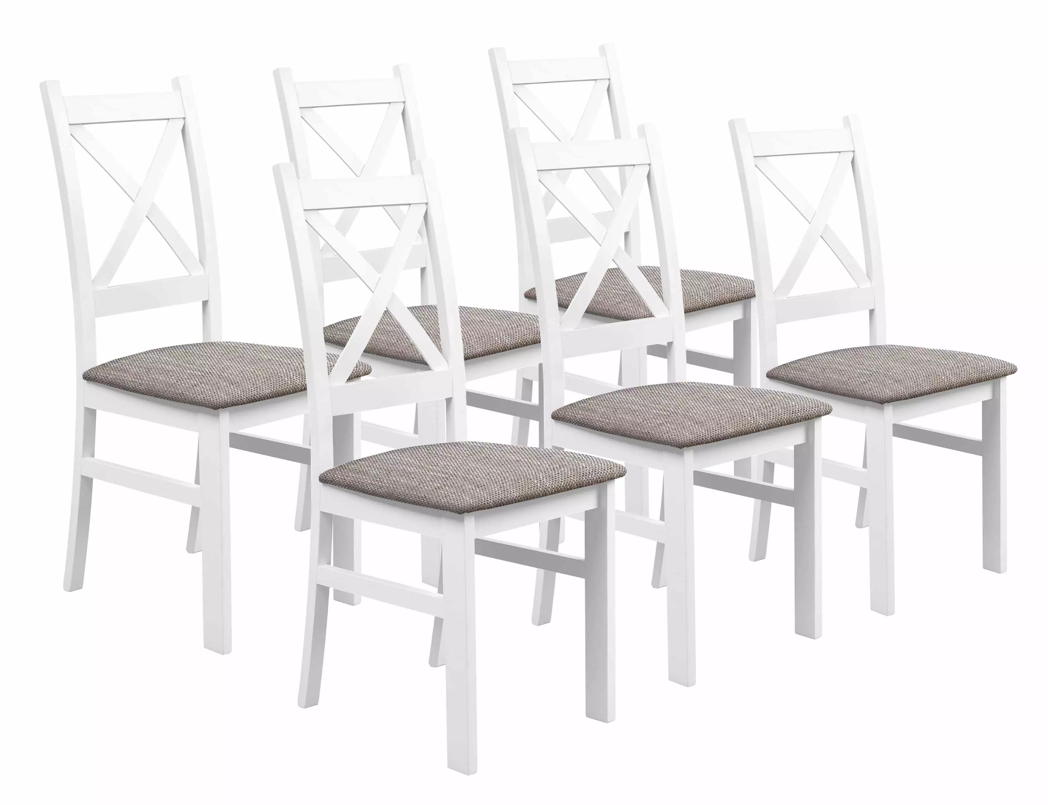 Sada 6x drevená stolička KRZ Biela/Svetlohnedá